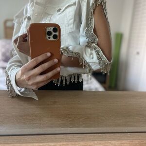 White Denim Jacket with Silver Fringe